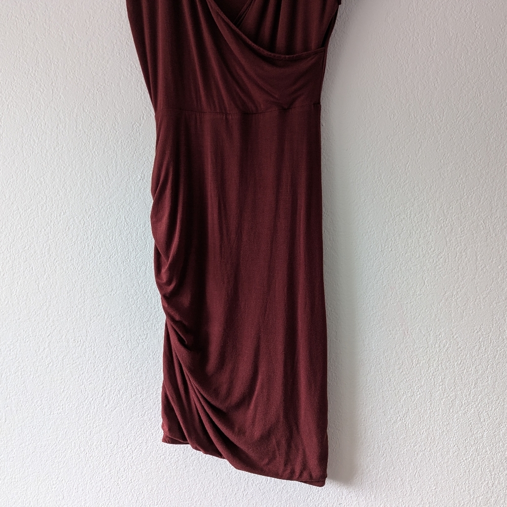 PrAna Women's Shayla Dress In Raisin Cap Sleeve Ruched Side Faux Wrap Size S - Picture 4 of 10